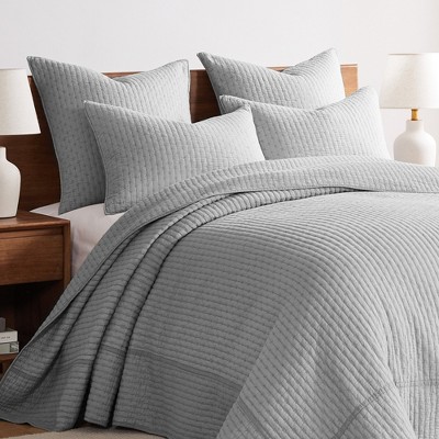 Light Grey Cotton Cross Stitch Euro Sham Set of 2