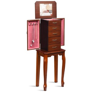 Tangkula Jewelry Cabinet Armoire Cambered Front Storage Chest Stand Organizer Dark Walnut - 1 of 4