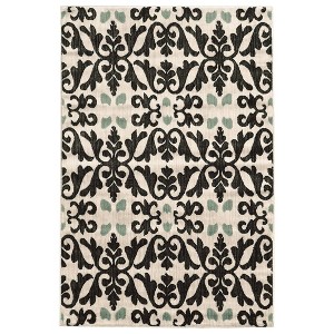 5'x7' Elegance Florence Rug Off White/Black - Linon: Traditional Damask, Low Pile, Indoor Area Rug, Machine Made - 1 of 4