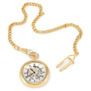 Peugeot Men's 14K Gold Plated Deco Skeleton Dial Vintage Pocket Watch with Clip-On Chain - 1 of 3