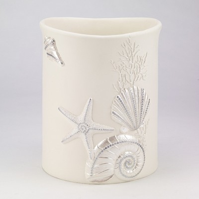 Avanti Sequin Shells Waste Basket - Ivory Beige
