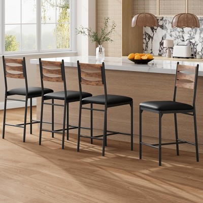Bar Stools Set of 2/4, Faux Leather Bar Chair with Back, Thick Cushion, Upholstered Counter Height Bar Stools with Footrest for Kitchen Island