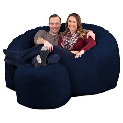 Ultimate Sack 6ft Bean Bag Chair and Footstool, Oversized Comfortable Indoor Floor Lounger, Giant Foam-Filled Furniture for Relaxing, Navy Suede