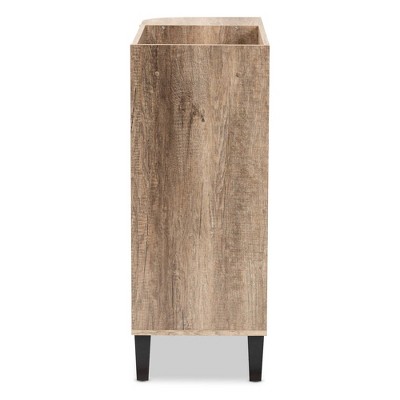 Rustic Oak 2-Door Shoe Cabinet with Open Shelves