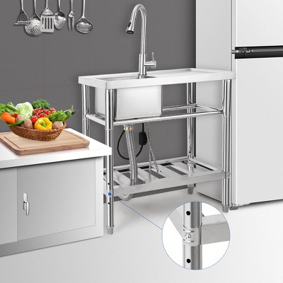 Garvee Freestanding Sink With Faucet and Drainboard, Station Sink With Storage Shelves,for Restaurant,Cafe,Bar,Hotel,Garage,Laundry Room