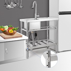 Garvee Freestanding Sink With Faucet and Drainboard, Station Sink With Storage Shelves,for Restaurant,Cafe,Bar,Hotel,Garage,Laundry Room - 1 of 4
