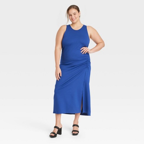 Women's Sleeveless Ponte Racerback Midi Dress - A New Day™ Blue 4x : Target