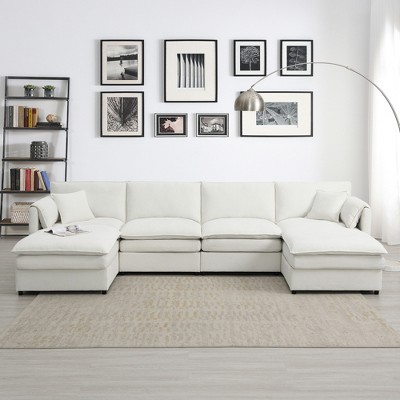 YOOCOZZ Modular Sectional Sofa with Double Cushions and Ottomans-Cream