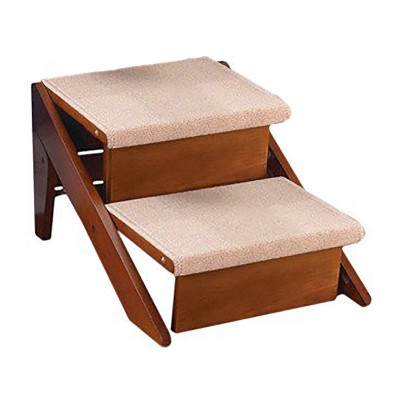 Pet Studio 13 Inch Tall 130 Pound Max Capacity Nonslip Comfortable Carpet Covering Convertible Cat Dog Pet Stair Ramp, 2 Steps, Pine