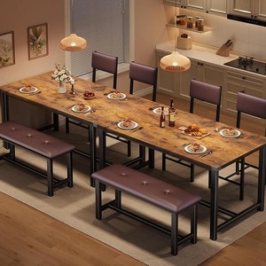 Farmhouse 4-Piece Dining Set with Upholstered Chairs & Bench - Industrial Table, 300lb Capacity, Compact 44-inch Design for Small Spaces - 1 of 4