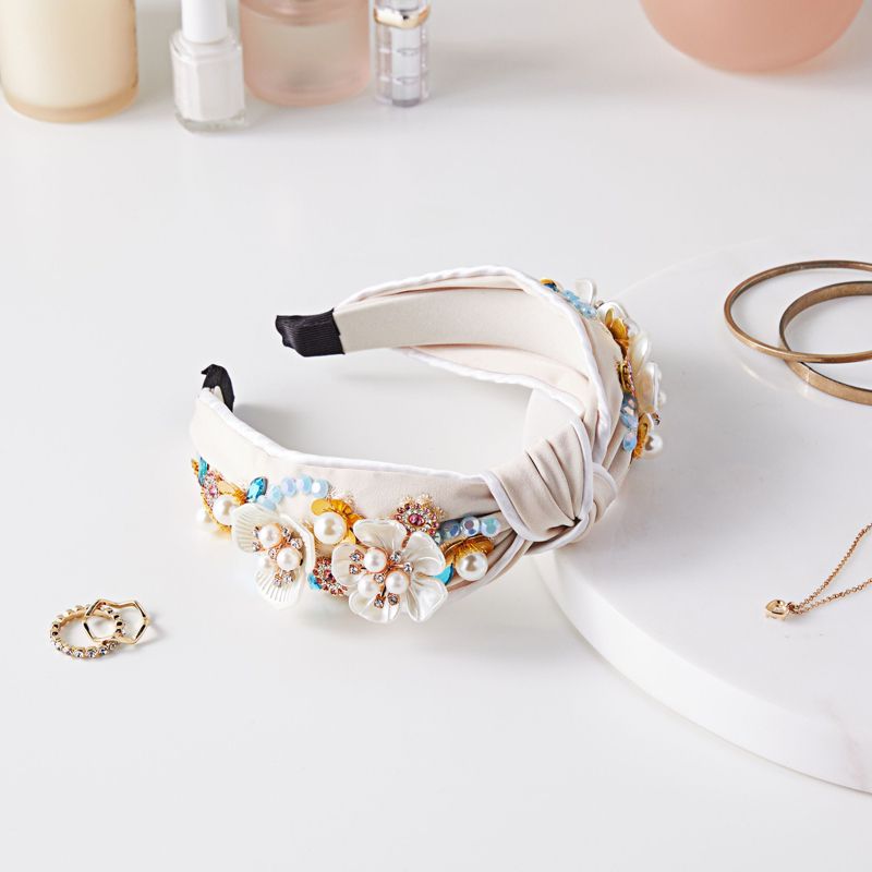 Glamlily Twisted Knot Beaded Floral Cream Headbands, Hair Accessories, 6 In, 2 of 8