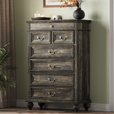 7 Drawers Dresser for Bedroom, Farmhouse 50" Tall Wood Chest of Drawers with Rustic Handle
