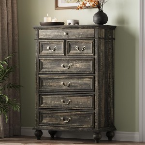7 Drawers Dresser for Bedroom, Farmhouse 50" Tall Wood Chest of Drawers with Rustic Handle - 1 of 4