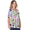 24seven Comfort Apparel Womens Pastel Color Floral Elbow Sleeve V Neck Henley Tunic Top - 2 of 4