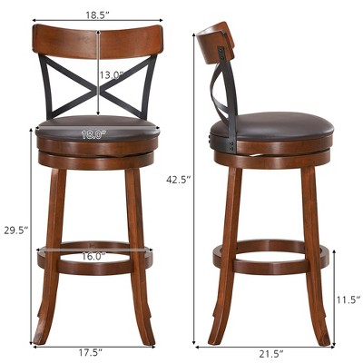 Set of 4 Walnut Swivel Bar Stools with Metal Backrest