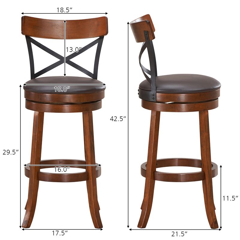 Costway Set of 4 Bar Stools Swivel 29.5'' Dining Bar Chairs with Rubber Wood Legs, 3 of 11