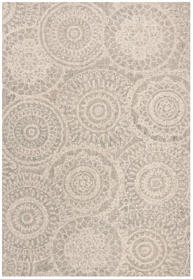 Ivory and Grey Abstract Tufted Wool Area Rug, 5' x 8'