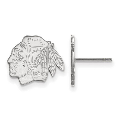 Black Bow Jewelry 14k White Gold Chicago Blackhawks NHL Stud Earrings