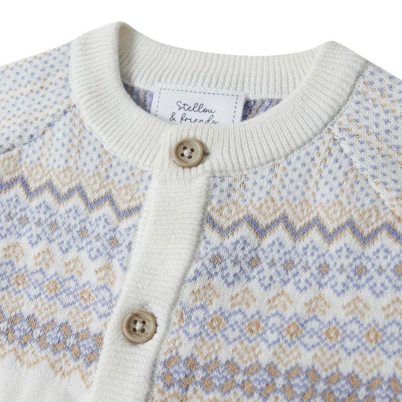 Stellou & Friends 100% Cotton Knit Norwegian Jacquard Design Baby Toddler Boys Girls Long Sleeve Cardigan Sweater, 4 of 6