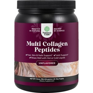 Multi Collagen Protein Powder, Keto Hydrolyzed Collagen Peptides for Hair Skin & Nails Vitamins, Unflavored, Nature's Craft, 16oz (45 servings) - 1 of 4