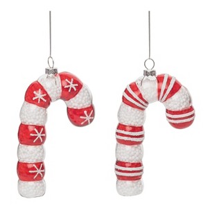 Transpac Glass 5.75 in. Multicolored Christmas Candy Cane Ornament Set of 2 - 1 of 2