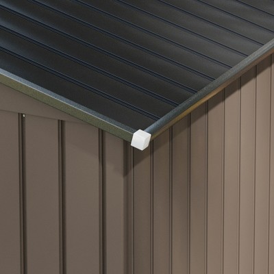 Brown Metal Outdoor Storage Shed with Windows and Sliding Doors
