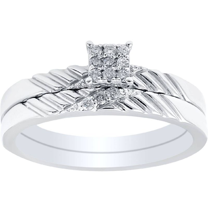 Pompeii3 Diamond Engagement Matching Wedding Ring Set 14K White Gold, 1 of 6