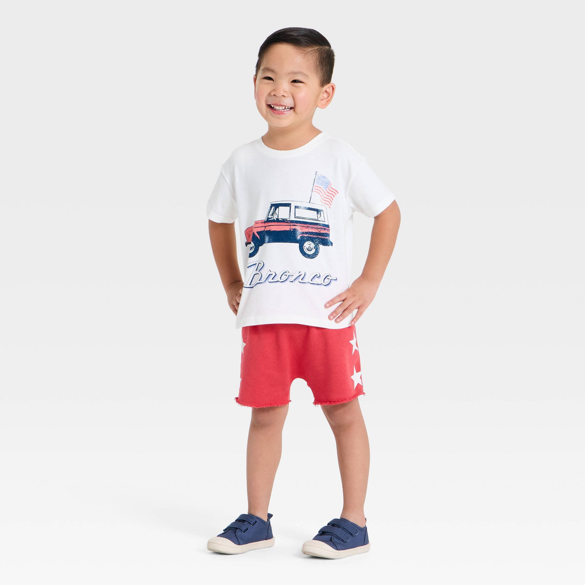 Grayson Mini Toddler Boys' 2pc Americana Ford Bronco Flag T-Shirt & Shorts Set - Red