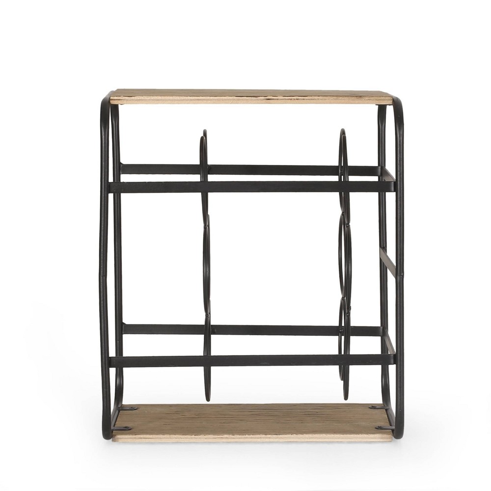 Rauser Modern Industrial 6 Bottle Tabletop Wine Rack Natural/Black - Christopher Knight Home