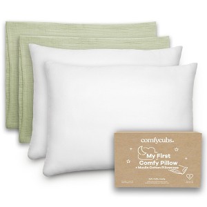 Toddler Pillow with Muslin Pillowcase, 13"x18", Kids Pillow for Sleeping by Comfy Cubs - 2 Pack - 1 of 4