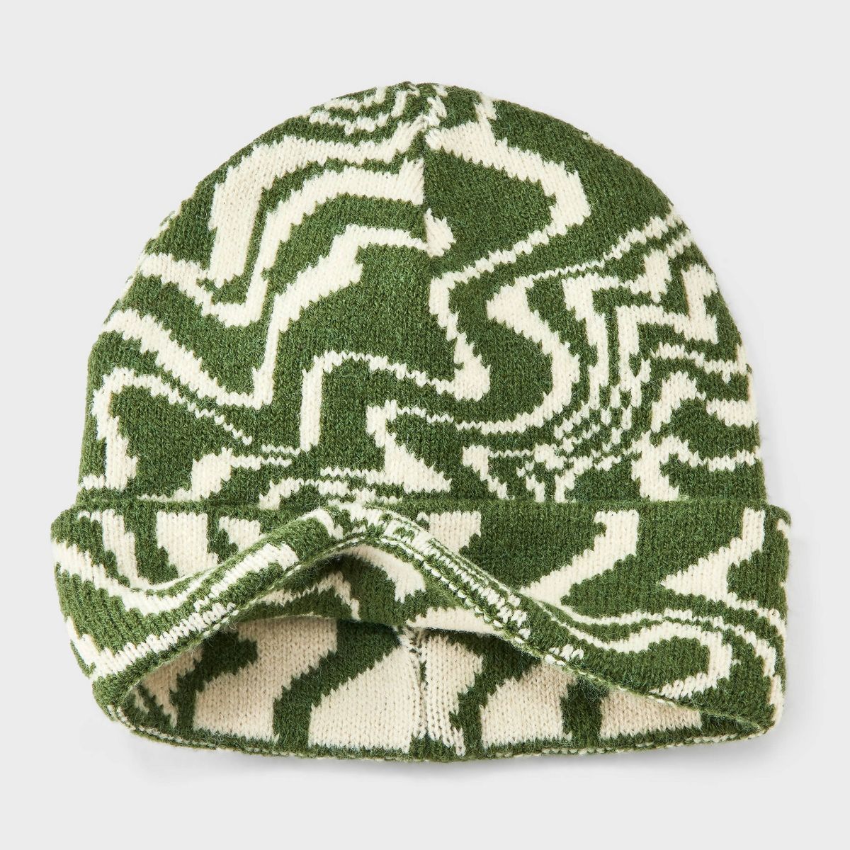 Boys' Swirled Beanie Knit Hat - Cat & Jack™ Cream/Green - thumbnail 2