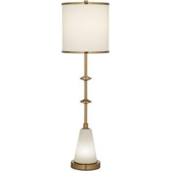 Possini Euro Design Dane Modern Buffet Table Lamp 36" Tall Gold Metal with LED Night Light White Drum Shade for Bedroom Living Room Bedside Nightstand