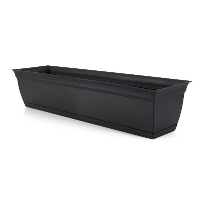 The HC Companies ECW30000G18 Indoor Outdoor 30 Inch Eclipse Series Window Flower Garden Ornamental Planter Box with Removable Attached Saucer, Black