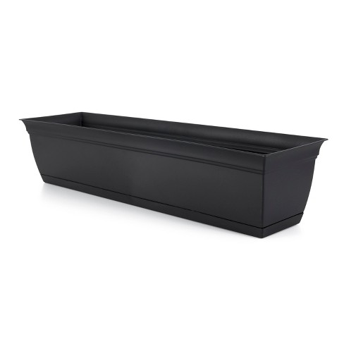 The HC Companies ECW30000G18 Indoor Outdoor 30 Inch Eclipse Series Window Flower Garden Ornamental Planter Box with Removable Attached Saucer, Black - image 1 of 4