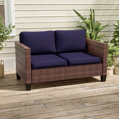 Sonkuki Patio Loveseat Sofa, All-Weather PE Rattan Wicker Set Small Patio Conversation Couch with Cushion