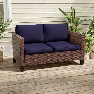 Sonkuki Patio Loveseat Sofa, All-Weather PE Rattan Wicker Set Small Patio Conversation Couch with Cushion - 1 of 4