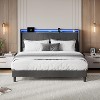 Bed Frame with Charging Station and LED Lights, Modern Platform Bed with Wooden Slats, Upholstered Headboard, No Box Spring Needed, Gray - 3 of 4