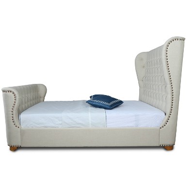 Ivory Linen Upholstered Full Bed with Nailhead Trim and Tufted Headboard