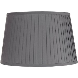 Springcrest 14" Top x 17" Bottom x 11" High x 11" Slant Lamp Shade Replacement Large Slate Gray Empire Round Modern Fabric Pleated Spider Harp Finial - 1 of 4