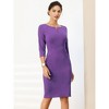 Hobemty Women's Work Zipper Neck Cross Waist-Lined 3/4 Sleeve Midi Pencil Dresses - 2 of 4