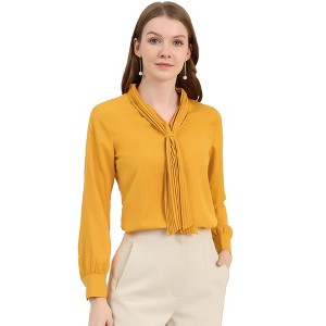 INSPIRE CHIC Women's Long Sleeve Pleated Tie Neck Office Blouses - 1 of 4