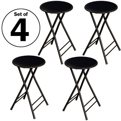 Set of 4 Counter Height Bar Stools – 24-Inch Backless Folding Chairs with 225lb Capacity for Kitchen, Rec Room, or Game Room by Trademark Home (Black)