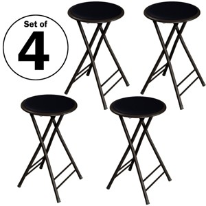 Set of 4 Counter Height Bar Stools – 24-Inch Backless Folding Chairs with 225lb Capacity for Kitchen, Rec Room, or Game Room by Trademark Home (Black) - 1 of 4