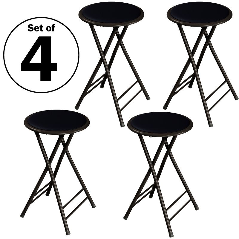 Set of 4 Counter Height Bar Stools – 24-Inch Backless Folding Chairs with 300lb Capacity for Kitchen, Rec Room, or Game Room by Trademark Home (Black), 1 of 9