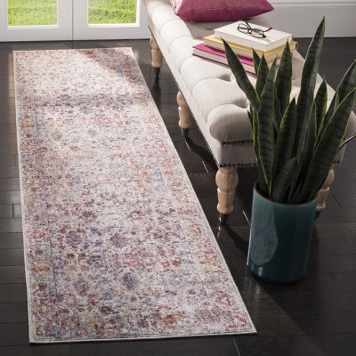 Gray and Red Distressed Oriental Synthetic Runner Rug, 2'3" x 8'