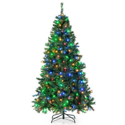 Costway 7ft Pre-lit Hinged Christmas Tree W/ 350 Multi-color Lights & 3 ...