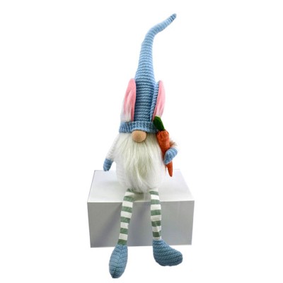 HomeRoots 32" Blue and White Fabric Christmas Sitting Gnome Tabletop Sculpture
