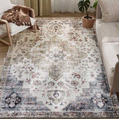 HOMCOM Area Rug, Vintage Machine Washable Rug, Non-Slip Floor Carpet for Living Room, Bedroom, Dining Room, Home Office