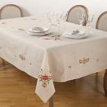 Saro Lifestyle Embroidered Ornament Holly Design Holiday Linen Blend Tablecloth