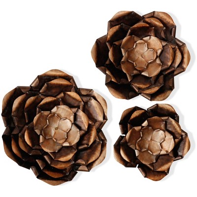 Set of 3 Metal Flower Power Layered Petal Blooms Wall Arts - StyleCraft